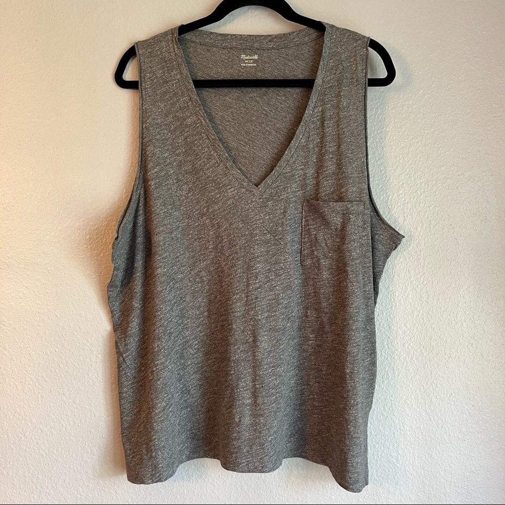 Madewell Whisper Cotton V-neck Pocket Tank Plus Size Gray